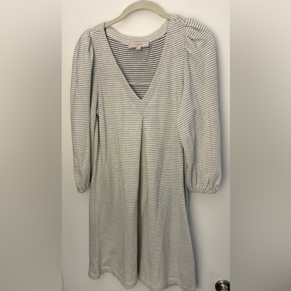 LOFT Black and White Striped V-Neck Dress